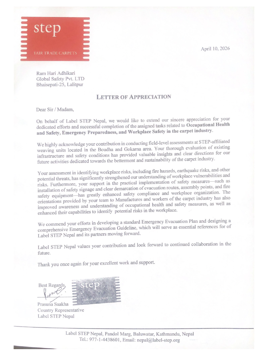 Siddheshwor Metal Udyog Appreciation Letter